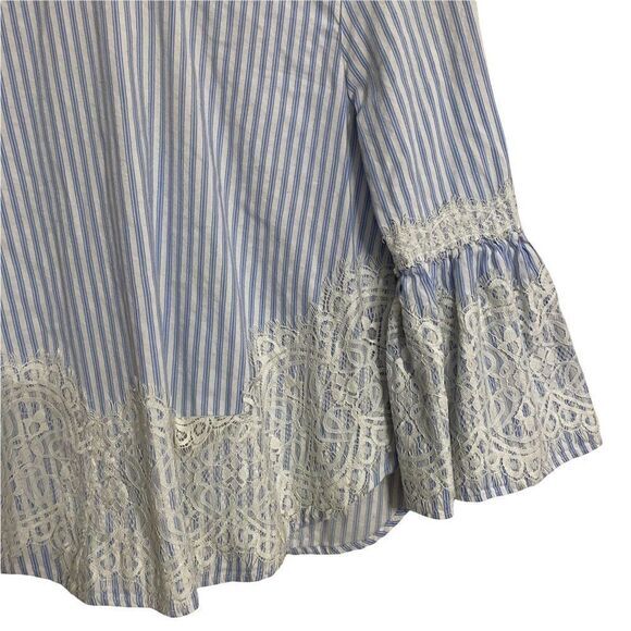 Zara Woman Boho lace & stripe‎ bell sleeve blouse top - Picture 6 of 8